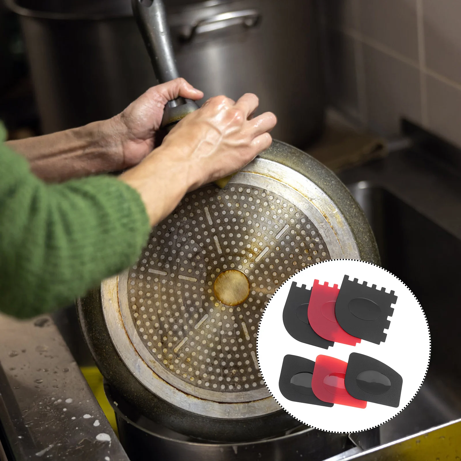 

6Pcs Cast Iron Pot Scraper Heat Resistant 200c Reusable Durable Dishwasher Safe Tool Cleaning Scraper Reusable Kitchen Tool