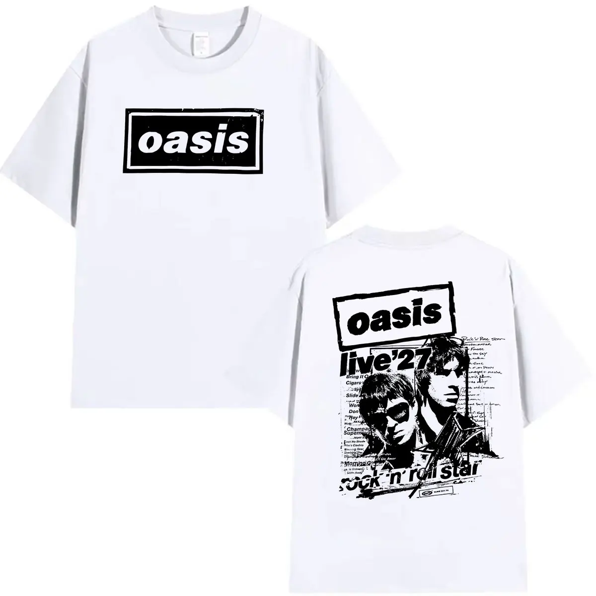 O-Oasis Band Live 2027 Tour Merch T-Shirt Herren Vintage Mode Oversized Baumwoll-T-Shirt Mann Hip Hop Punk Loose Kleidung T-Shirts – Detail 3