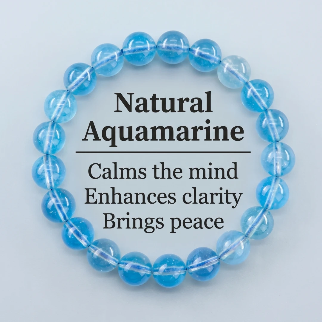 8A Natural Ice Translucent Aquamarine Bracelet Men Women Chakla Crystal Travel Amulet Stone of Courage Bracelets