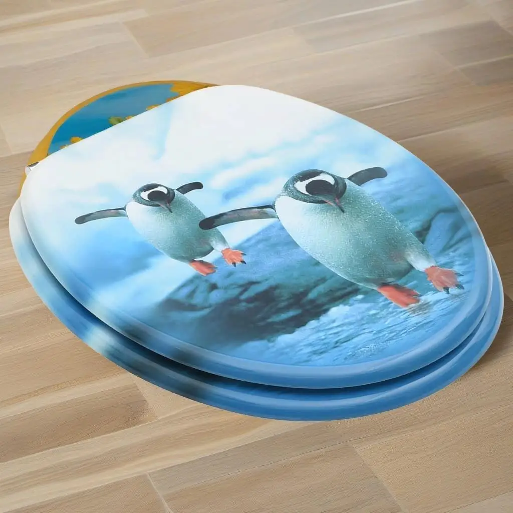 2 Pack MDF Penguin Design Toilet Seats with Lid - Stylish & Durable WC Bathroom Accessories