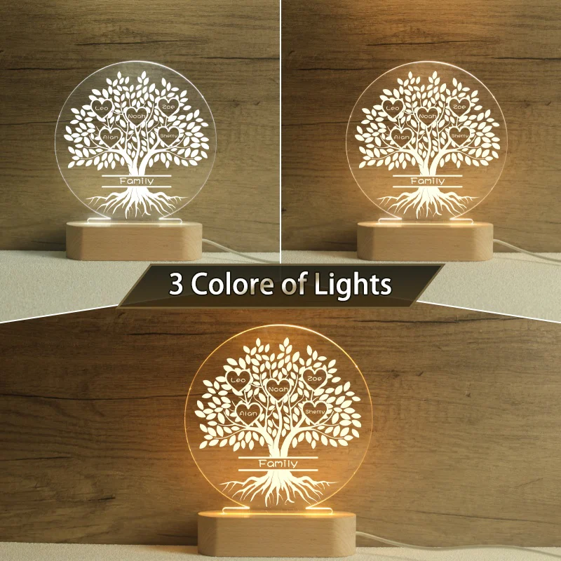 Family Tree Names LED Lamp, Birthday Gift For Parents, Best Gift For Family，For Grandparents Families，