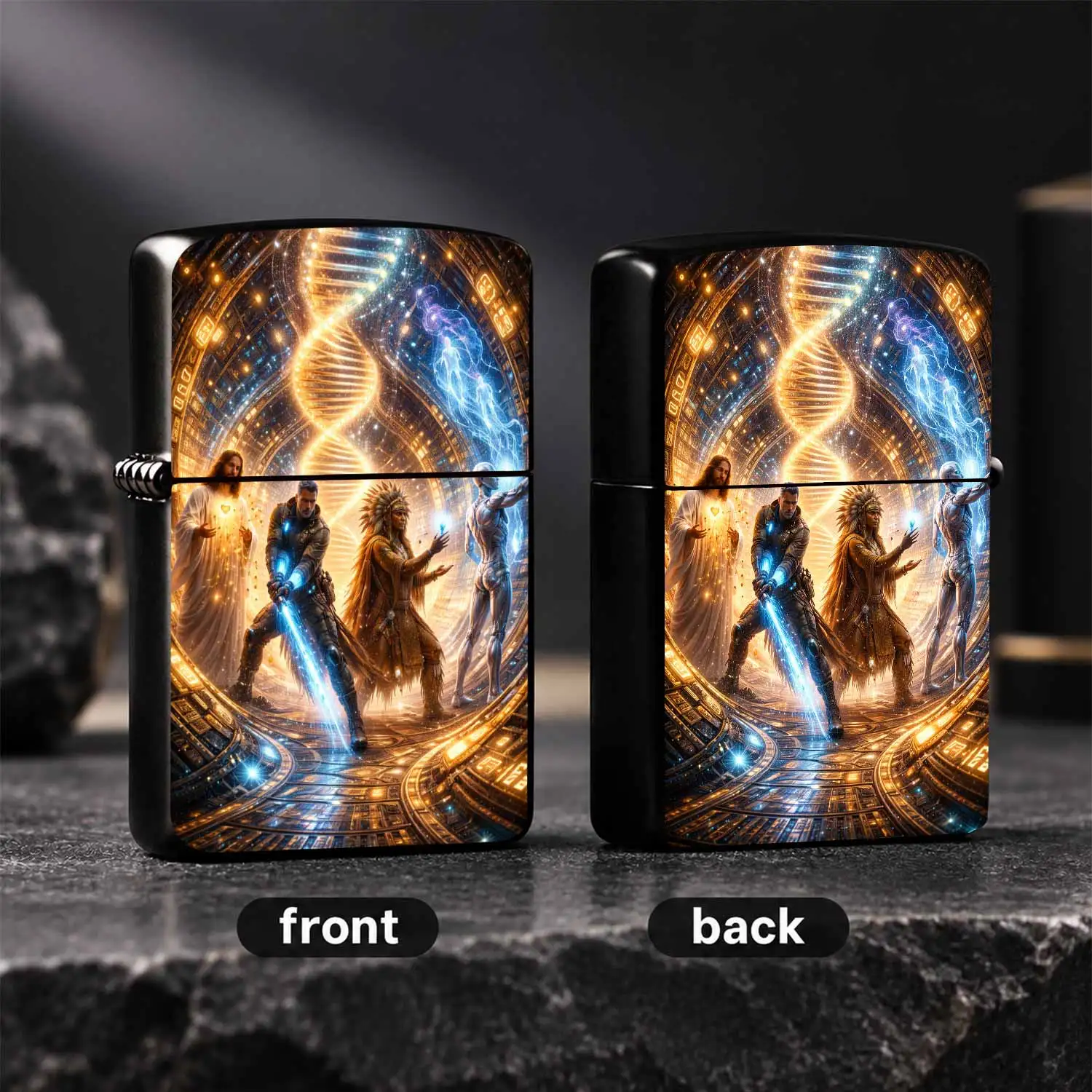 Sci-Fi Fantasy 4 Character Themed Lightweight Lighter, Featuring Glowing Dna Aesthetic, Spiritual Figure, Space Warrior, Native Chief And Advanced Robot, Ideal For Daily Use, Outdoor Adventures, Creative Collection, Uni A Humorous And Inter