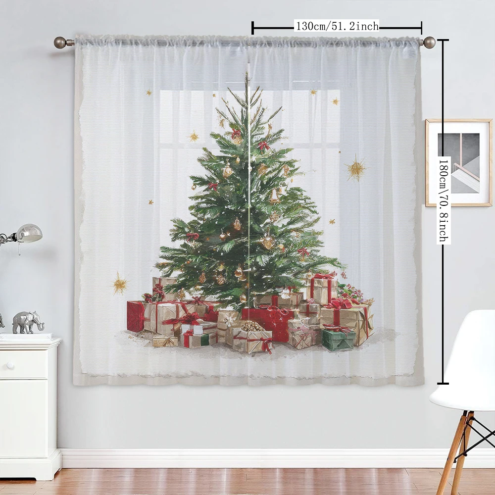 2Pcs Gift Boxes And Christmas Tree Print Home Decoration Window Screens Suitable For Coffee Shops, Restaurants, Bedrooms