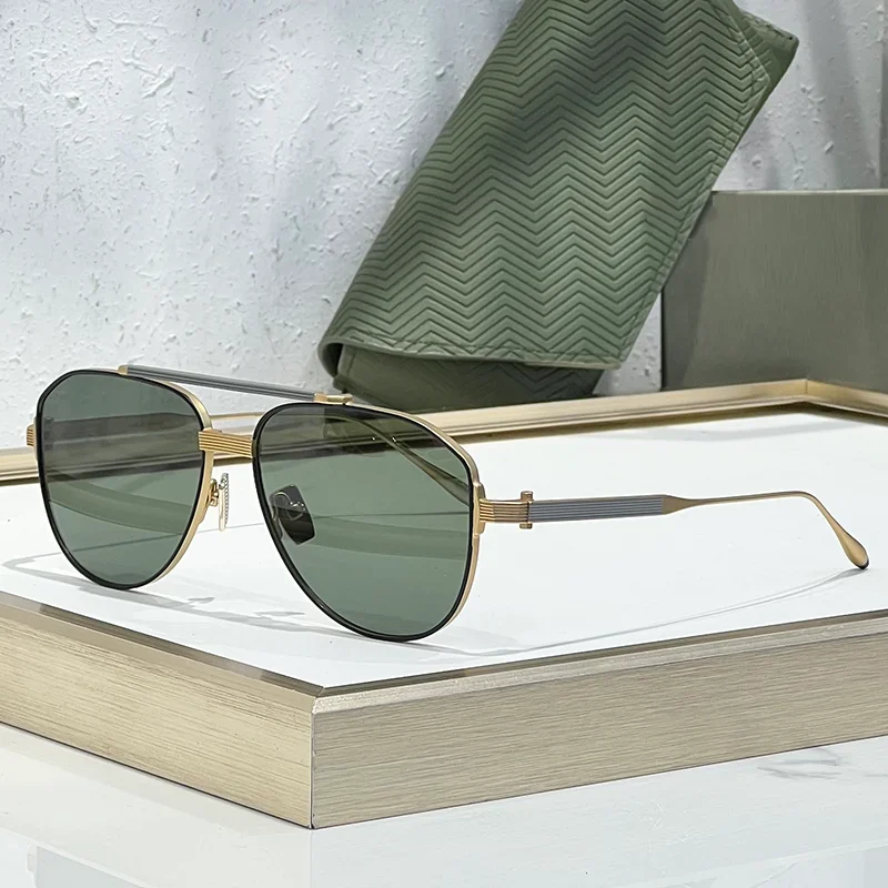 

Street Fashion Gold Double Bridge Pilot Sunglasses for Male Original Luxury Craft Top Quality Alloy Solar Glasses for Men