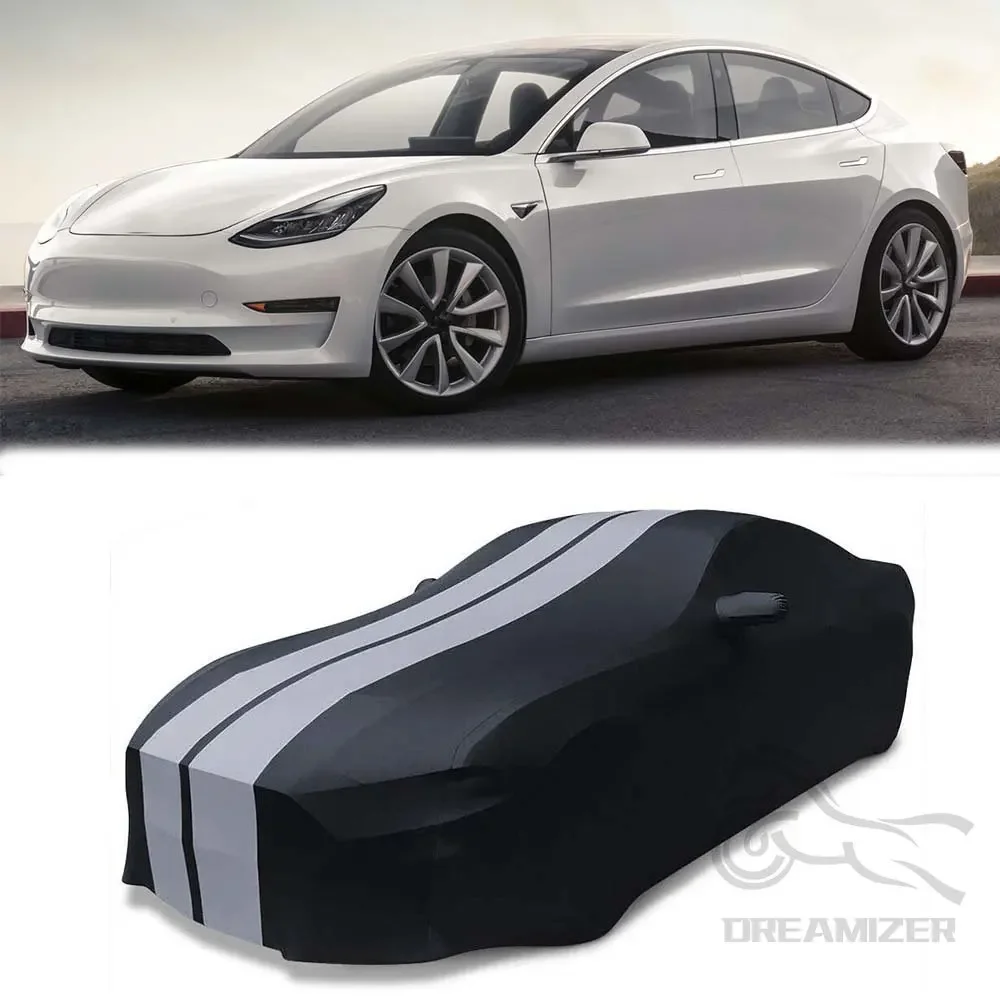 Universal For Tesla Model Satin Stretch Indoor Car Cover Dustproof Custom Indoor Protection Car Case Cover