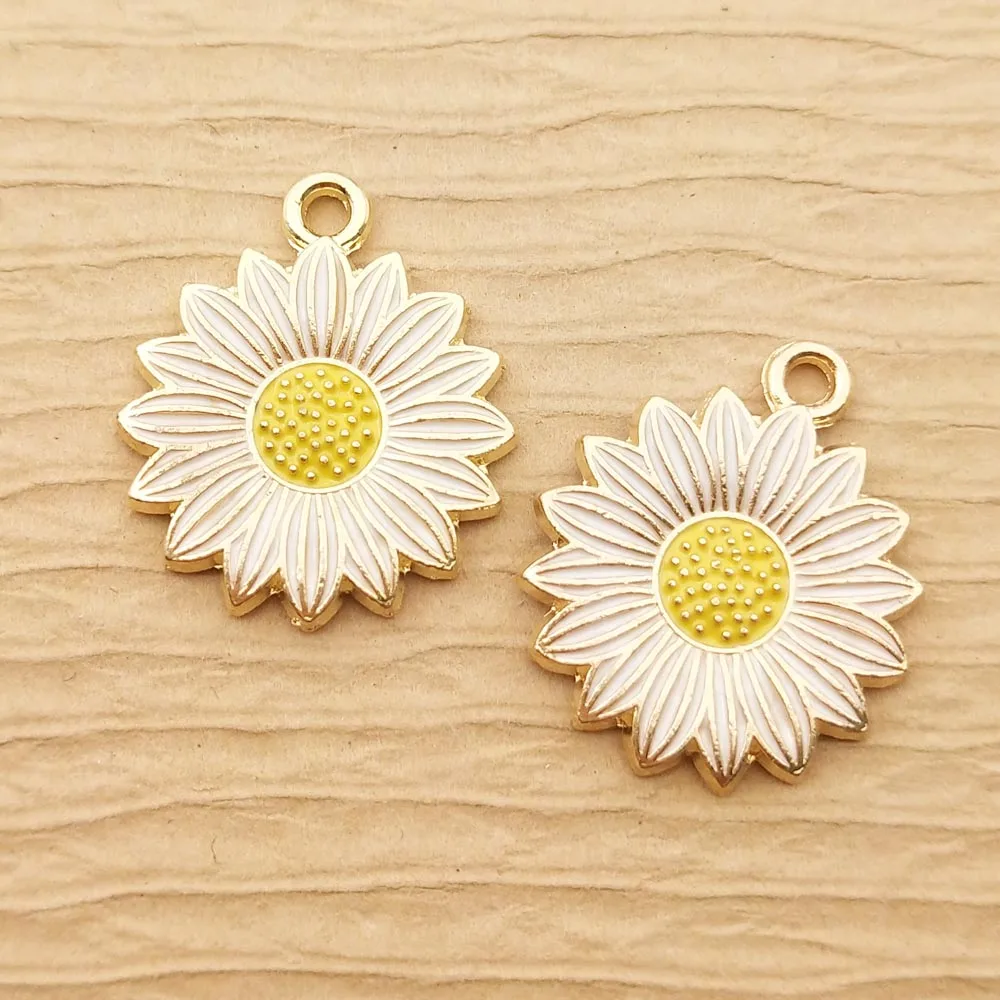 10pcs Enamel Sun Flower Charm for Jewelry Making Earring Pendant Necklace Bracelet Accessories Diy Craft Supplies