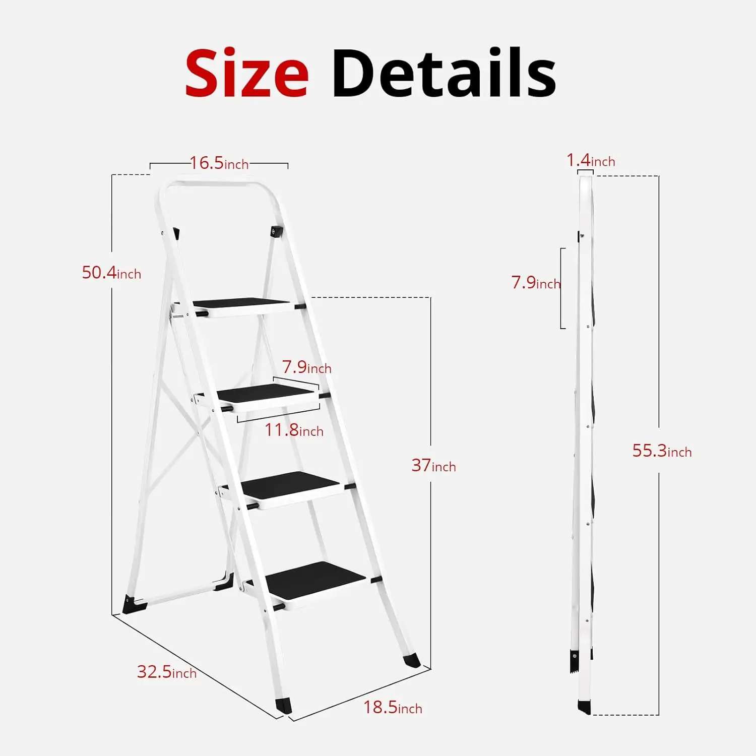 Step Ladder Folding Step Stool for Adults with Anti-Slip Pedal,330 lbs Capacity for Kitchen, Home,White
