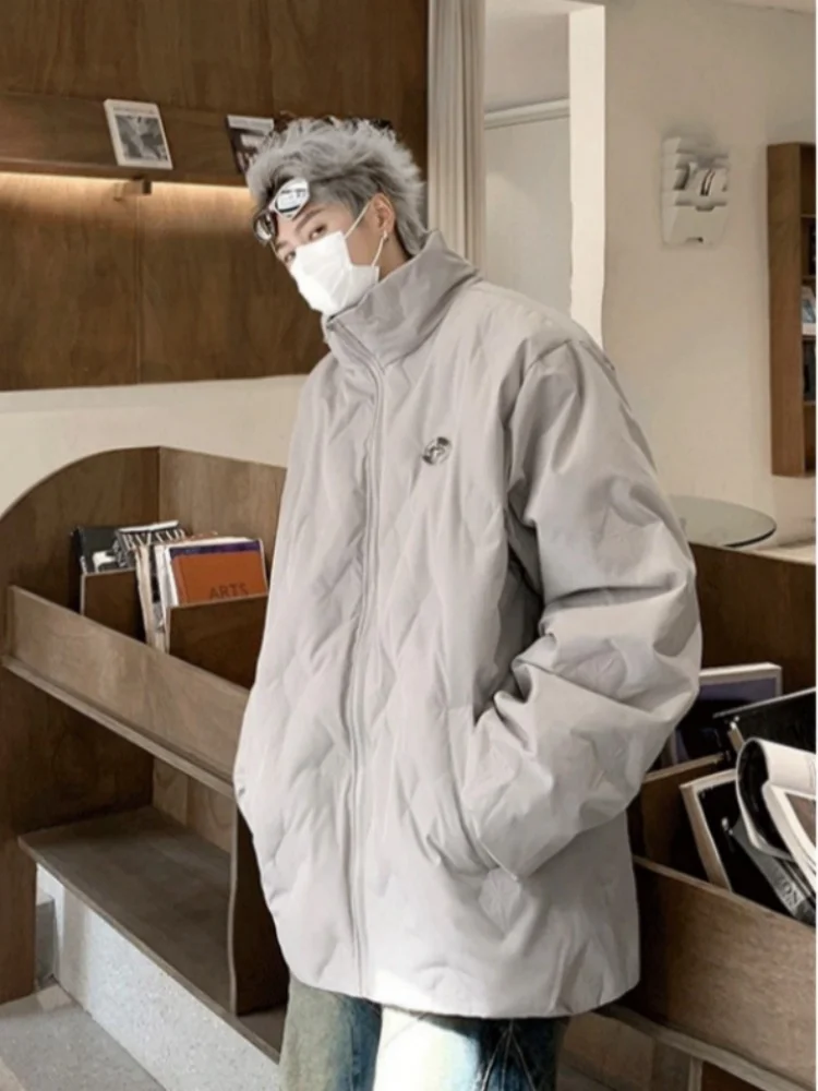 

Теплая мужская зимняя модная куртка из пуха и хлопка с ромбовидным узором и воротником-стойкой, белая