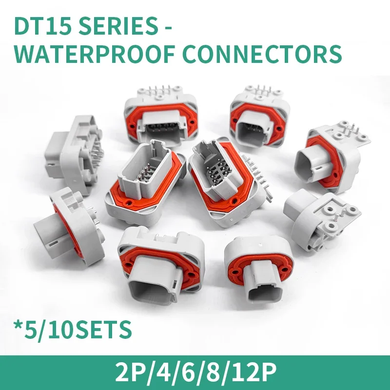 

DT15-2P/4/6/8/12P Holes Deutsch Automotive Waterproof Connector Straight Pin PCB Panel Needle Seat Jacket DT06-6S