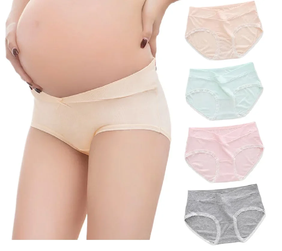 Seamless Low Waist Pregnant Panties Maternity Underwear Pregnanc Cotton Soft Breathe V-Shaped Care Belly Women Briefs Multi-Pack