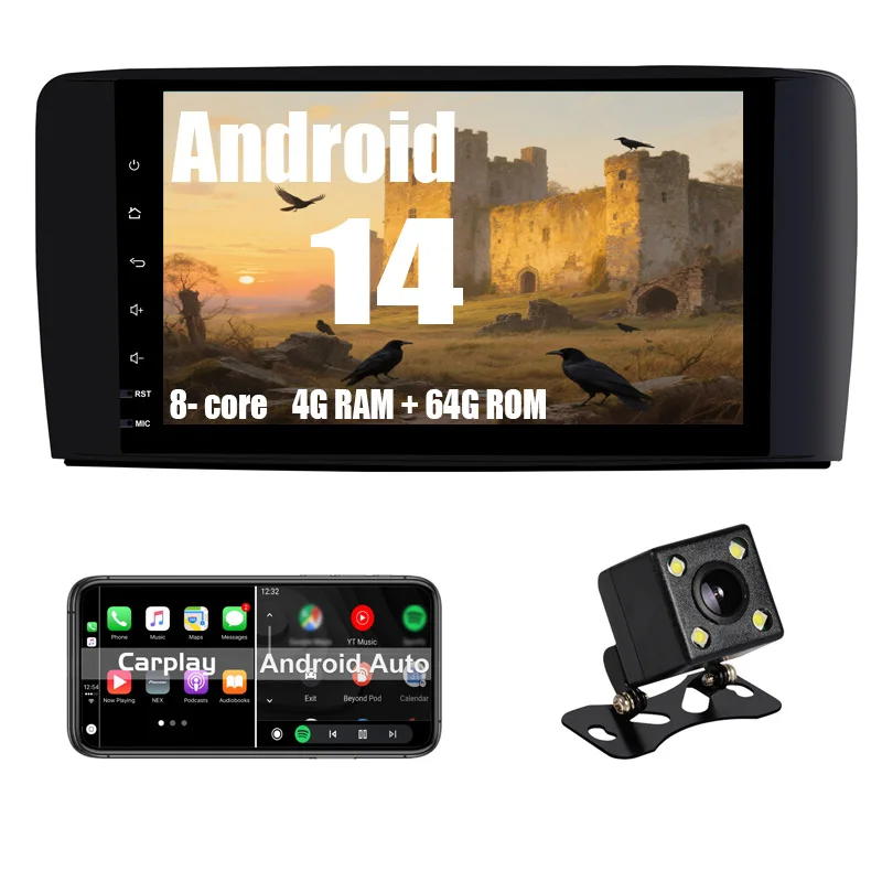 

Android car radio for Mercedes Benz GL ML CLASS stereo screen Carplay Android Auto Bluetooth GPS Navigation FM radio 9’ [4+64G]