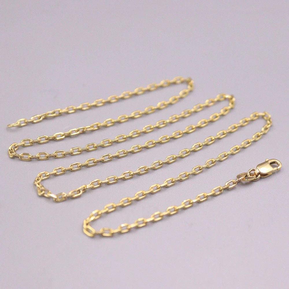 

Real 18K Yellow Gold Chain For Women Rolo Link Necklace Lobster Clasp 45cm/18inch Au750