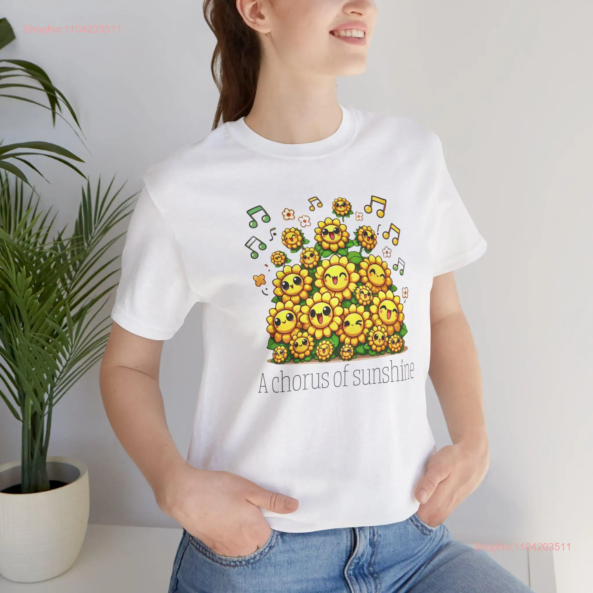 A Chorus of Sunshine T Shirt Cute Singing Sunflower  Cheerful Nature Inspired long or short sleeves