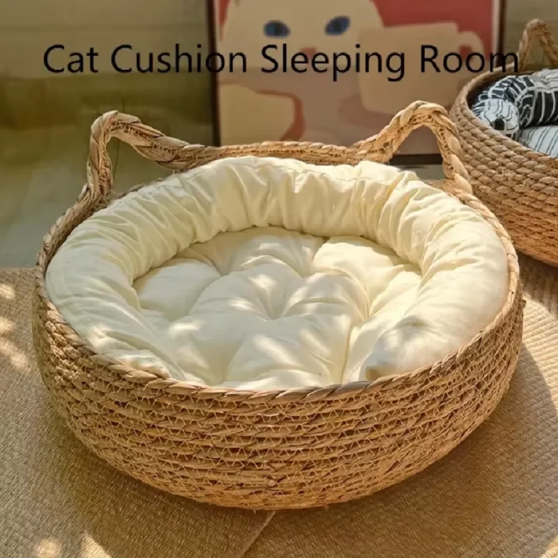 Handmade rattan woven cat litter, removable mat, Washable, neat, universal, seasonal, warm, pet store, accessories, 4 seasons,