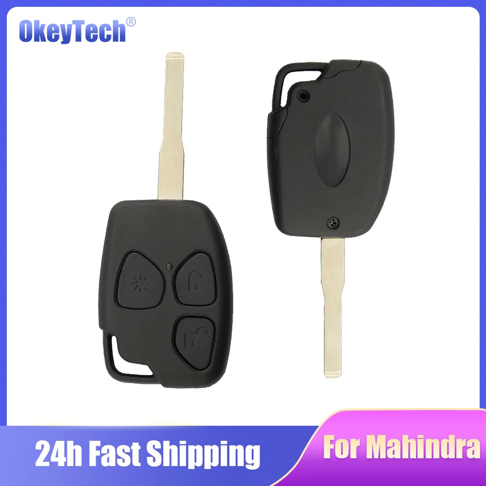 

OkeyTech 3 Buttons Replacement Remote Auto Key Shell Case Fob Good Quality For Indian Mahindra Key Uncut Blank Blade