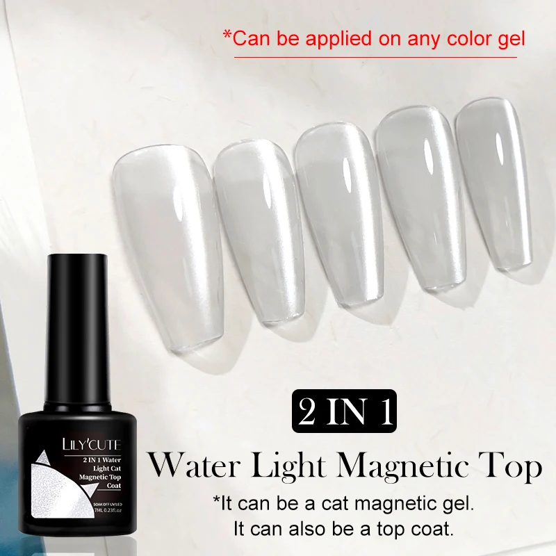 Lilycute 7Ml Water Light Cat Magnetische Top Coat Gel Nagellak Lente Zilver Sprankelend Effect Semi-Permanente Nail Art UV-Lak