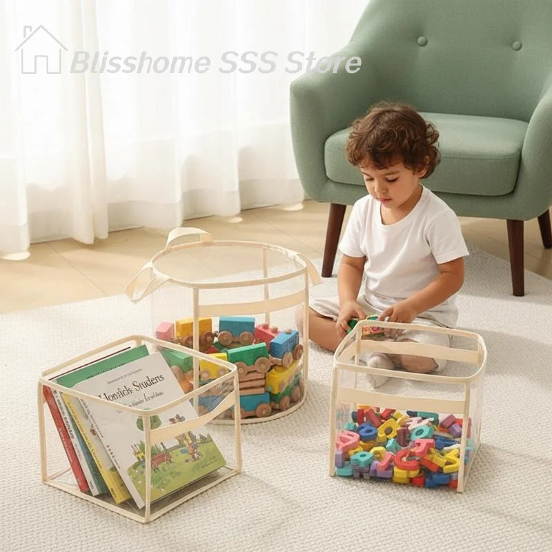 【S】Reliable Transparent Children's Toy Storage Basket Large Size Toy Storage with Safe Operation for Home and Office Use