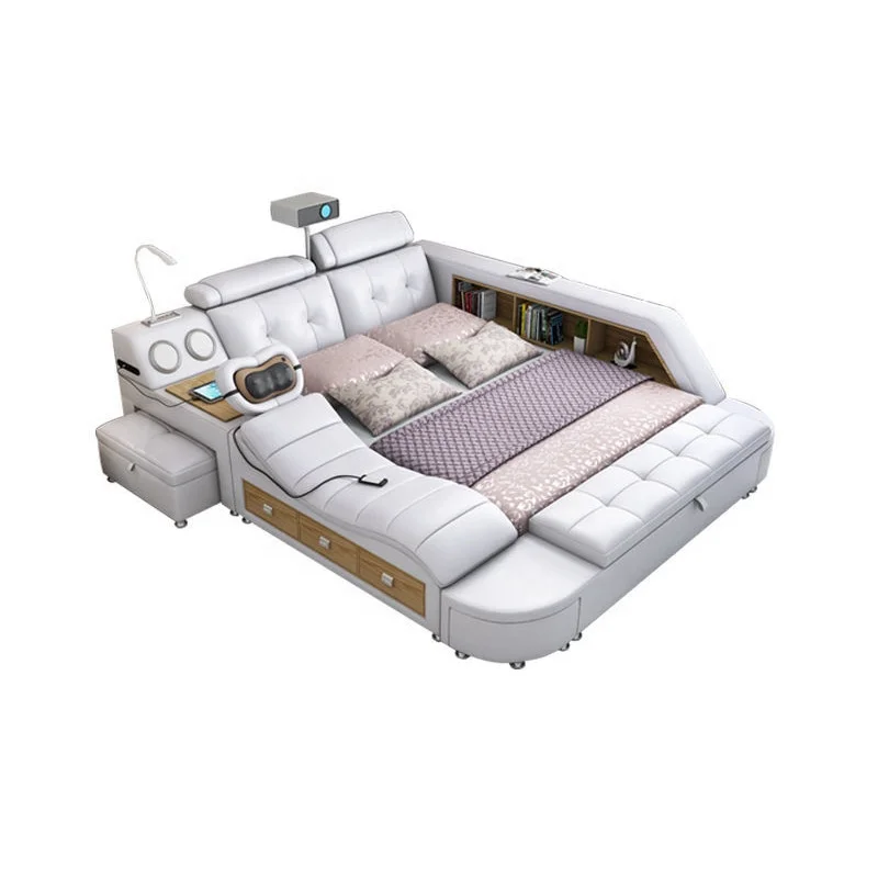 Hot Under Beds Storage Multifunctional Luxury Leather Smart Bedroom Furniture Queen Wooden Frame king Size Massage Bed