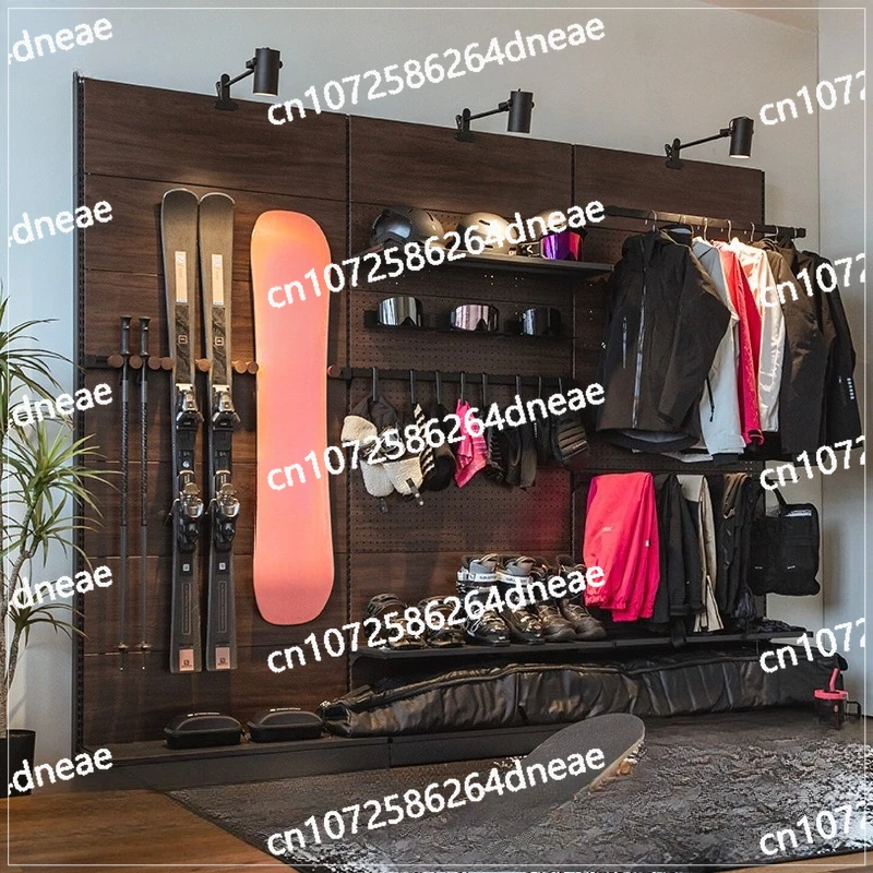 

Ski hole board equipment wall Snowboard double board walnut color wall snow storage display rack