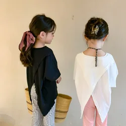 Girls T-shirt Children's Fashion T-shirt 2025 Summer New Style Back Fork Design T-shirt Baby Fashion Casual Short Sleeve Top