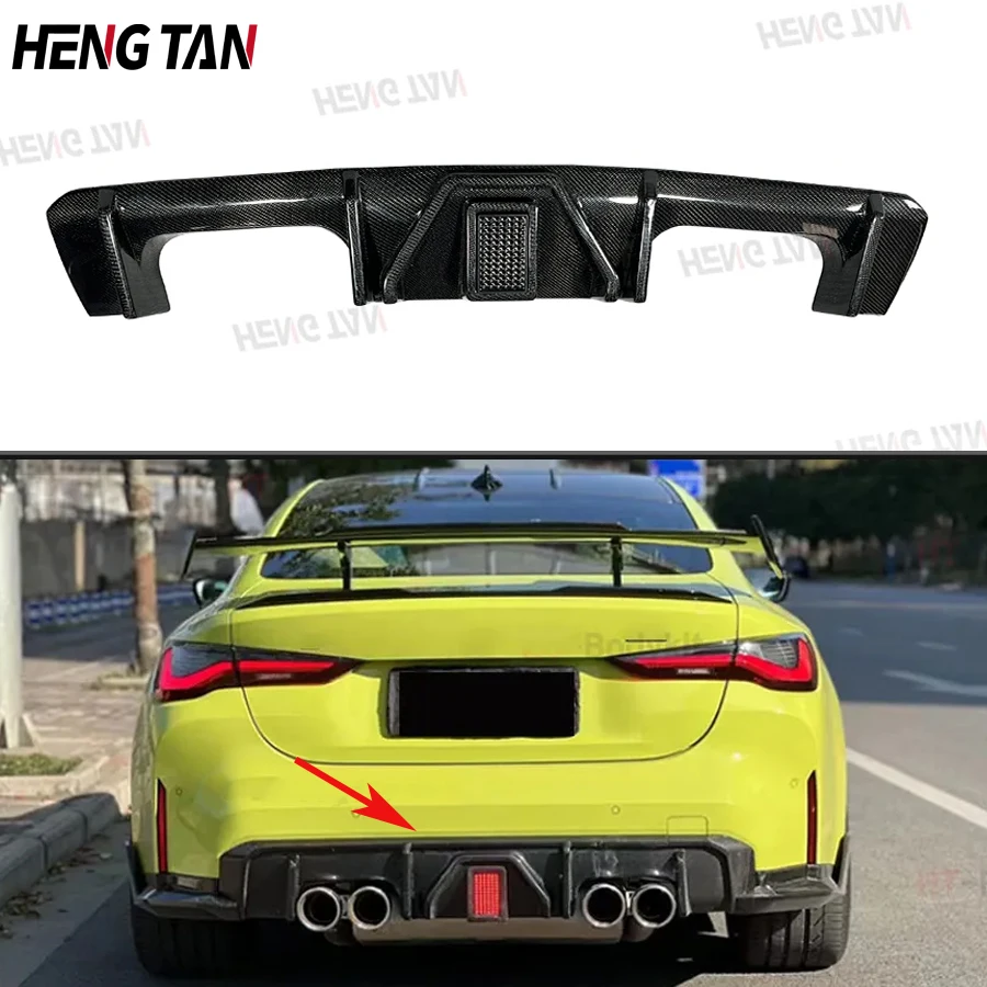 

For BMW 3 4 Series G80 M3 G82 G83 M4 2021+ Dry Carbon Fiber Car Rear Bumper Lip Diffuser Spoiler LED Light Parts Body kit