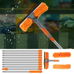 Window Squeegee Cleaner Kit 2 in 1 Window Wiper Glass Cleaning Mop with Silicone Squeegee Magic Wiper Home Window Cleaning Tool