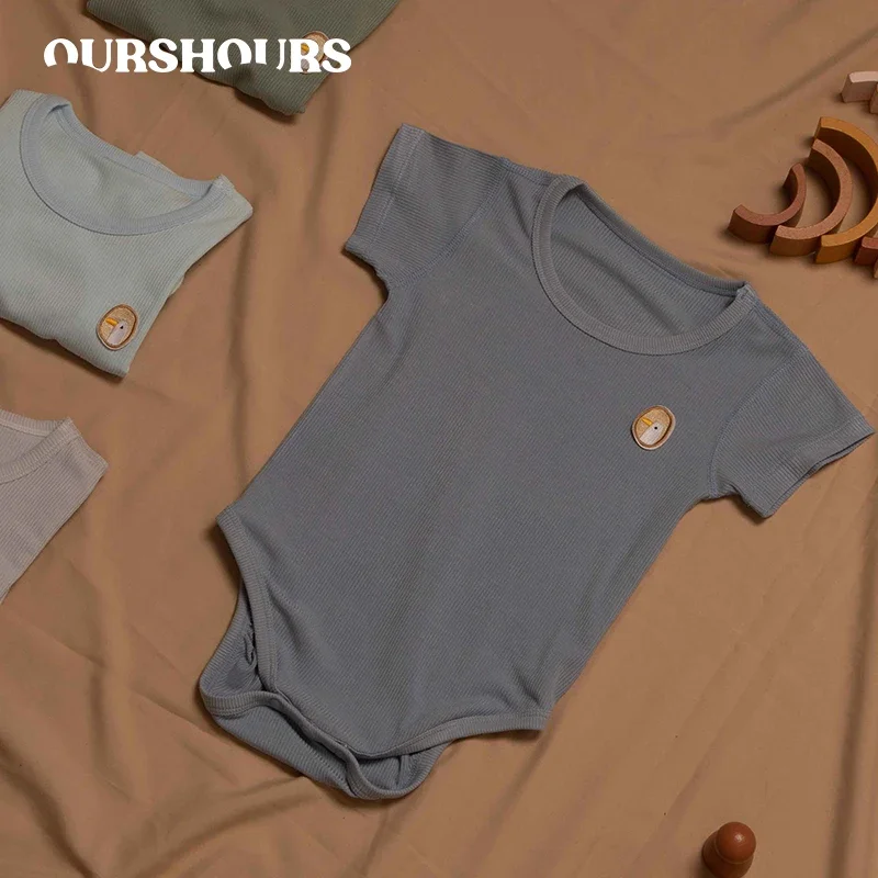 

Pure Color Baby Short Sleeve Rompers Summer Infant Boys Cute Duck Pattern Bodysuits Soft Kids Girls Fly-Sleeve Jumpsuit Clothes