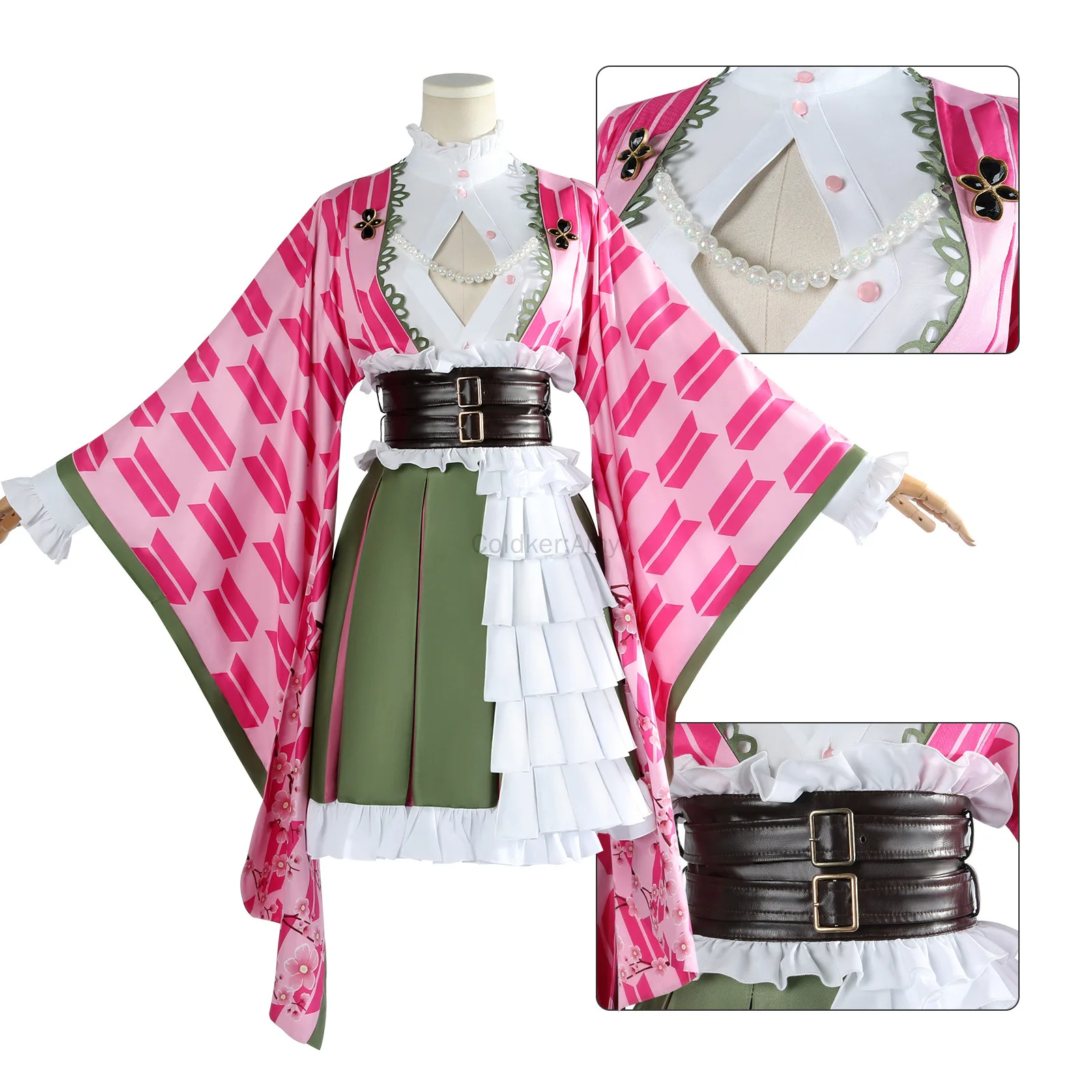 Mitsuri Cosplay Kanroji Mitsuri Anime Cosplay Kostium Różowe Kimono Zestaw z Peruką