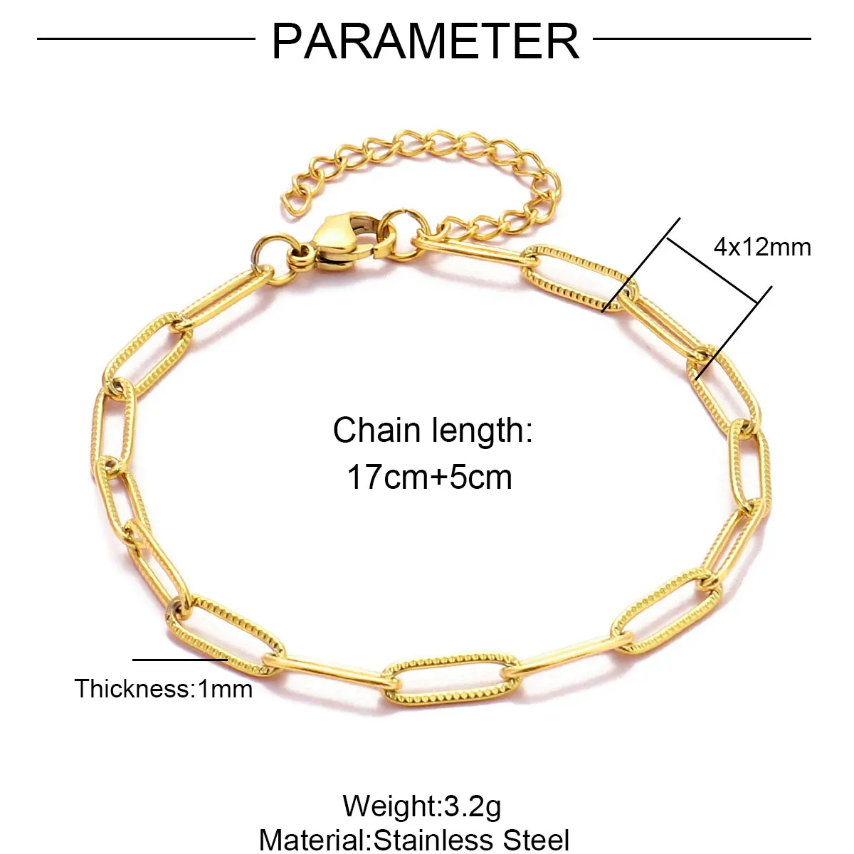 5 stks/partij 17-22 cm Nooit Vervagen Rvs Paperclip Cross Link Chain Armband Vrouwen Handgemaakte DIY Charm sieraden Maken