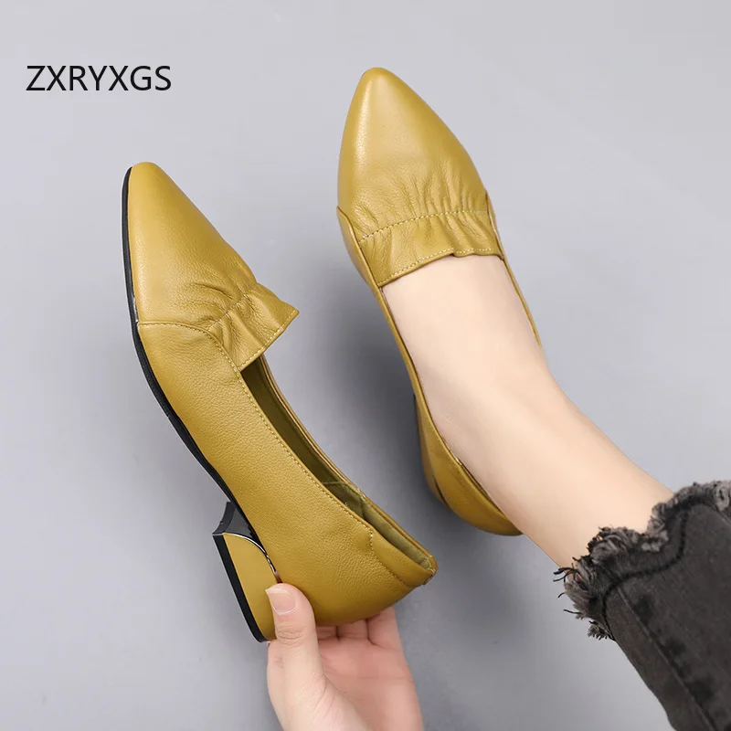 

ZXRYXGS осенний топ из воловьей кожи с острым носком, офисные рабочие банкетные свадебные туфли, элегантная модная обувь, женские туфли большого размера на низком каблуке 2025