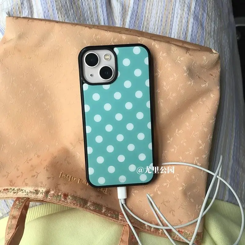 Creative Korean Ins Fashion Green Wave Point Phone Case For IPhone 16 15 14 13 12 11ProMax Plus Minimalism Advenced Shell Capa