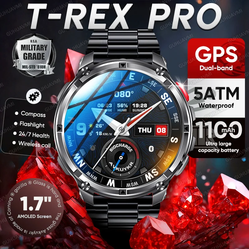 2026 New T-Rex3 Pro 1100mAh Large Battery Smart Watch GPS 5ATM Waterproof Sport Run tracker Outdoors Compass Military Smartwatch