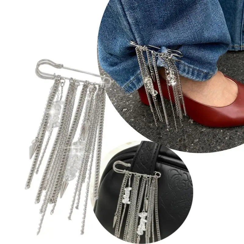 

Silver Tassel Bag Pendant Personality Brooch Detachable Tassel Trouser Decorative Button Fixed Clothes Pin Waist Buckle