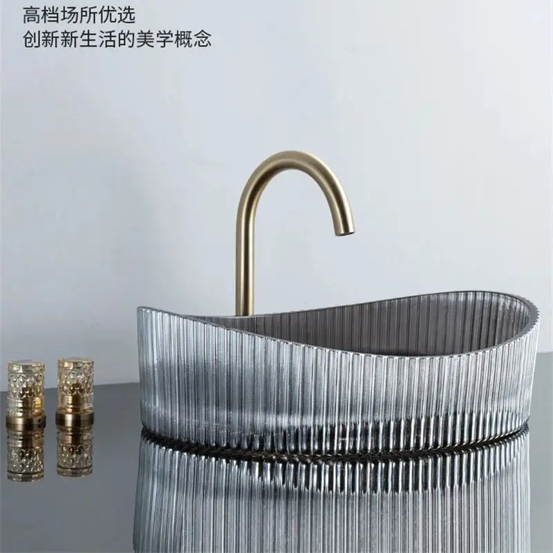 Minimalist style elliptical crystal washbasin, flute series, tabletop basin, bathroom washbasin