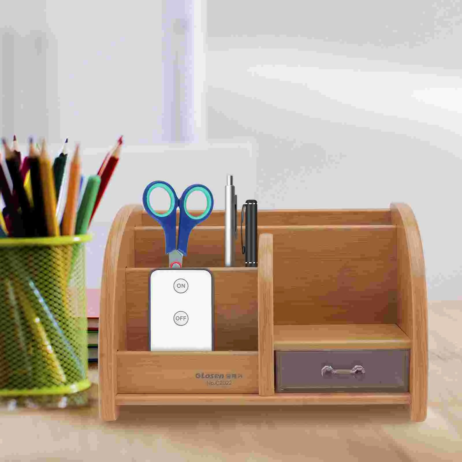 Organizador de mesa de madeira multifuncional diy caneta titular caixa de armazenamento desktop estacionário rack de armazenamento para escritório em casa e escola