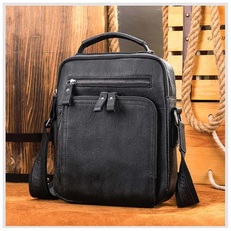 Luufan Vintage Style Men\'s Shoulder Bag Crazy Horse Genuine Leather Crossbody Bag Daily School Bag Men Male Flap Messenger Bag