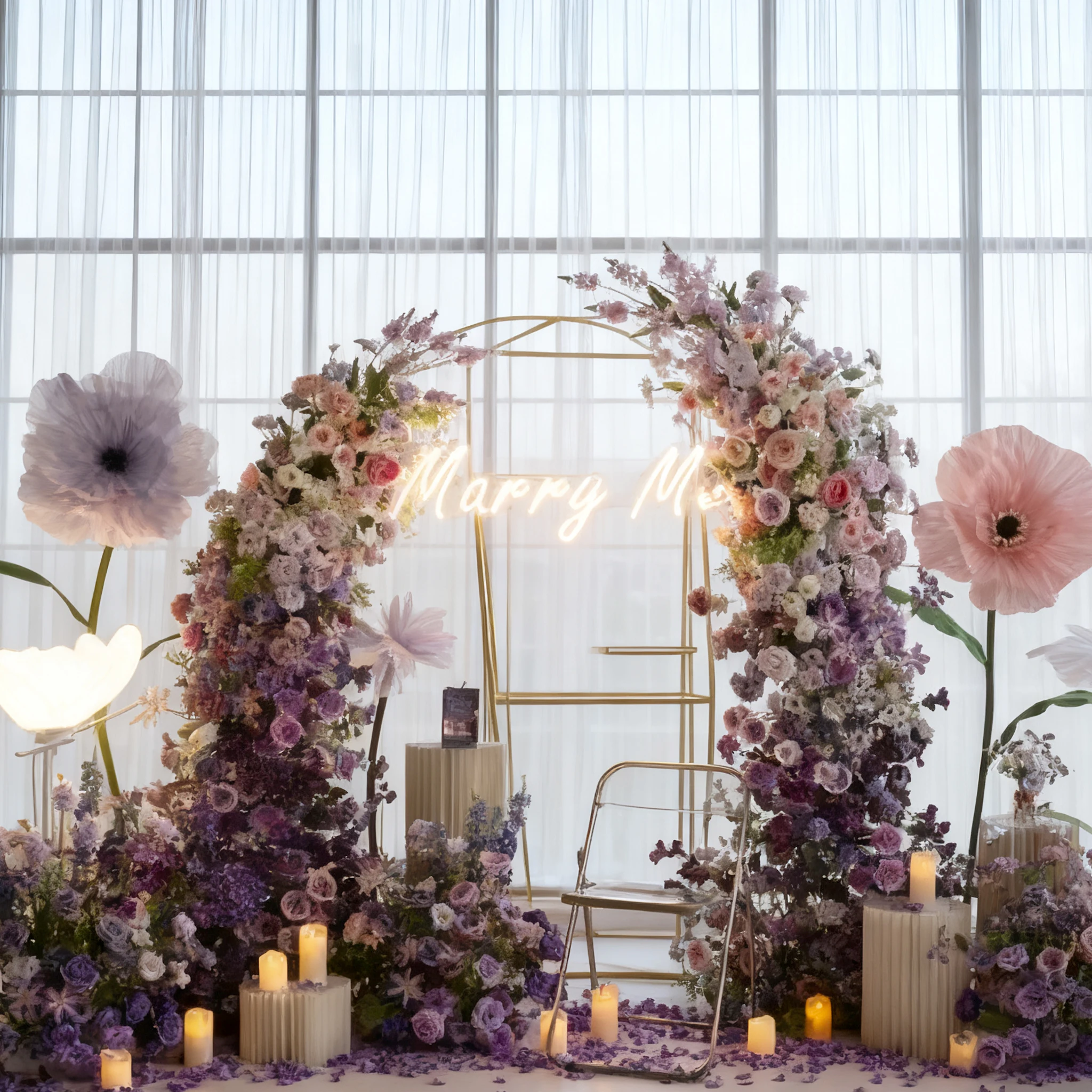 

Wholesale Elegant Realistic Faux Floral Purple Artificial Flower Arch Silk Rose Wedding Arch Backdrop For Wedding Ceremonies