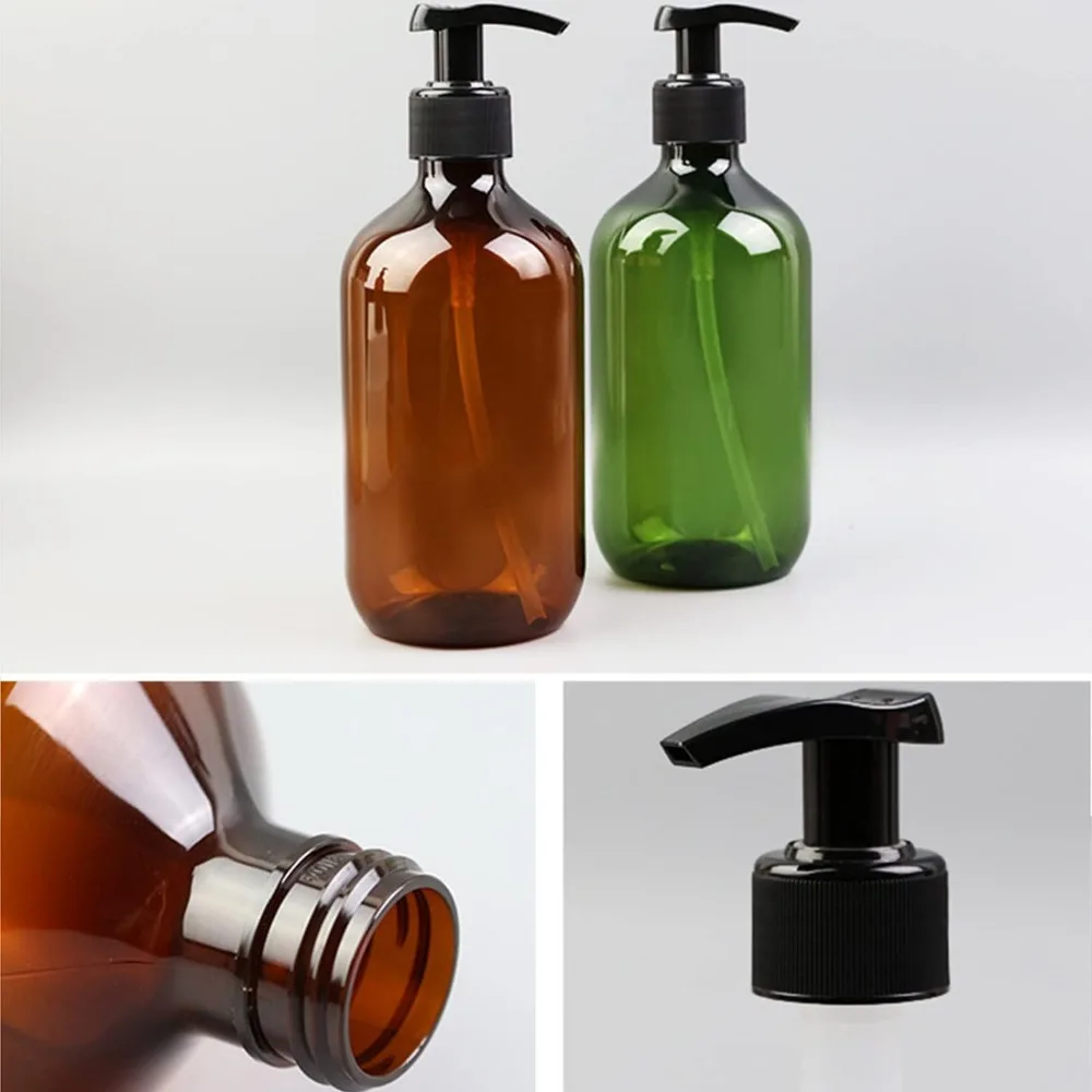 3PCS 300/500ml Empty Plastic Pump Bottle Lotion Dispenser Amber and Green for Shampoo Lotion Body Wash Refillable Containers