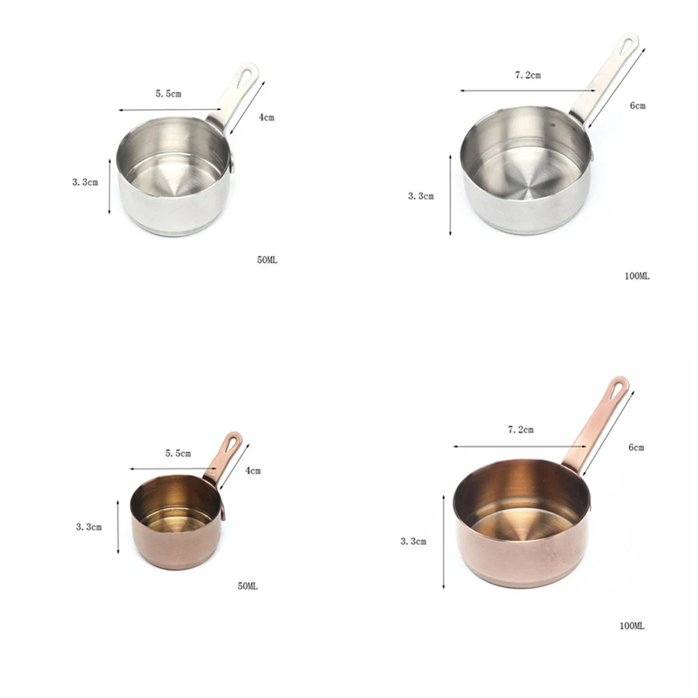 50ml/100ml Mini Sauce Pan Multi-purpose Corrosion-resistant 304 Stainless Steel Measuring Cups With Hanging Hole Handle