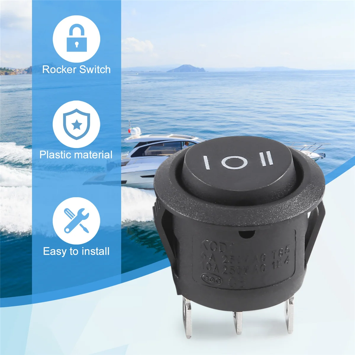 Activity 2 x AC 6A/250V 10A/125V 3 Pin SPDT ON/OFF/ON 3 Position Round Boat Rocker Switch