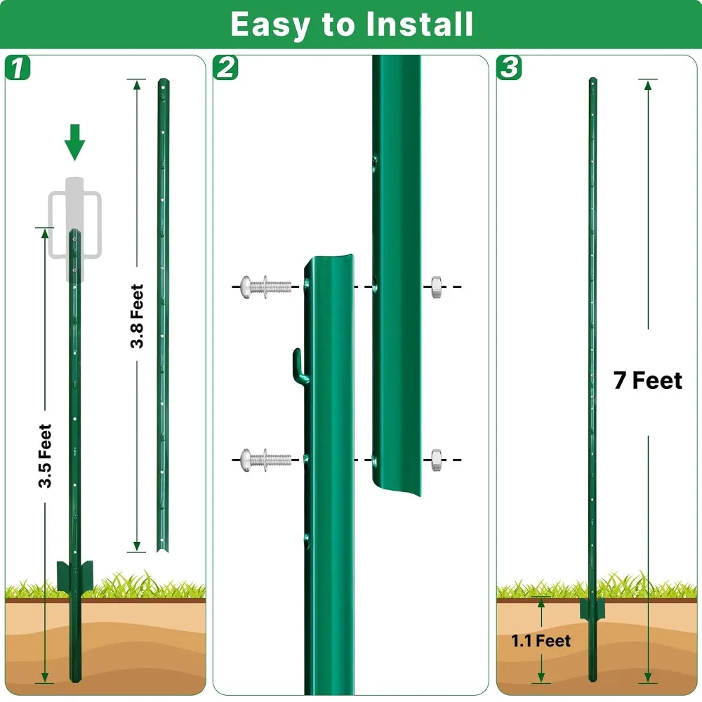 7ft Heavy Duty U Post, 10 Pack, No Dig Metal Fence Stakes for Garden, Yard, Farm, Temporary Wire Fencing