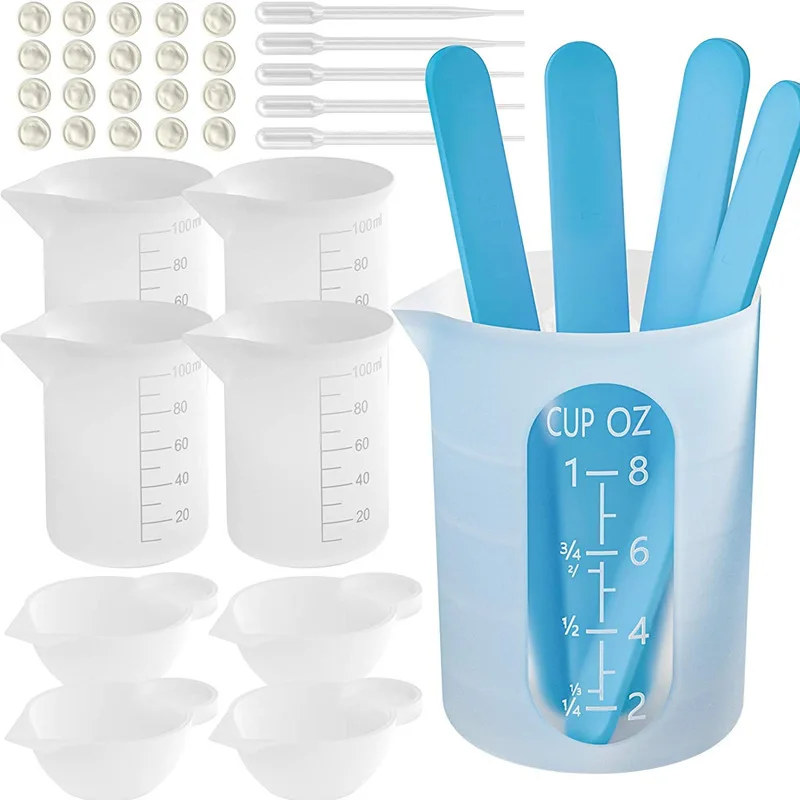 Non-stick Silicone Measuring Cup With Scale Split Cup Silicone Stirring Stick for DIY Epoxy Resin Jewelry Making Tools Kit