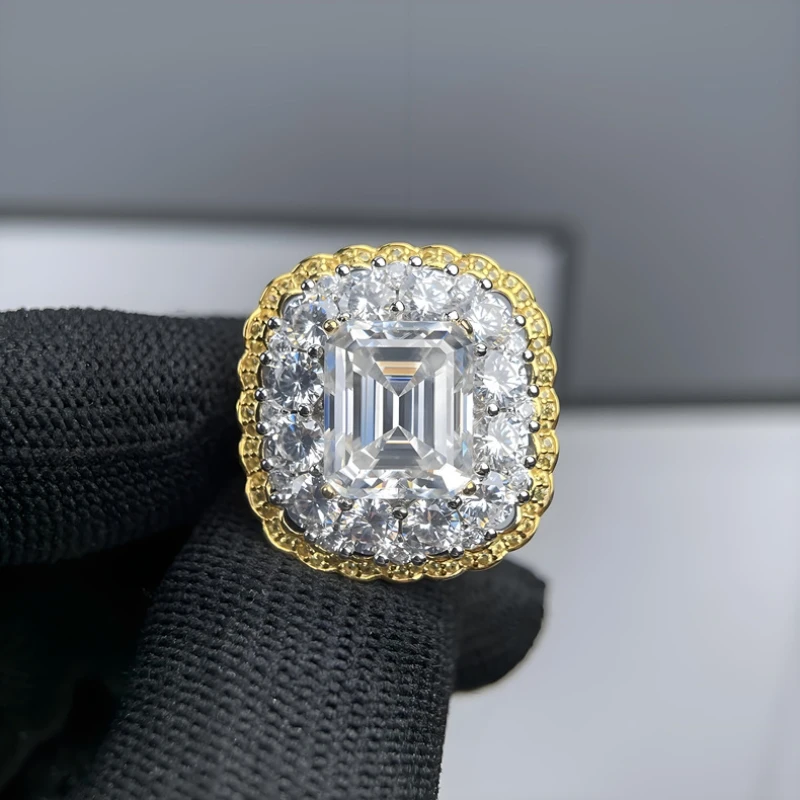 Bellux 8ct Irregular Moissanite Diamond Rings for Women S925 Silver Lace Edge 10x12 Rectangular Ring High-end Jewelry