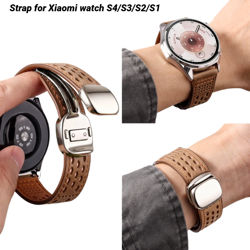 

Магнитный ремешок для часов Xiaomi S4, кожаный браслет Correa, ремешок для часов Xiaomi watch S3/S2/S1, спортивный ремень, женский и мужской браслет