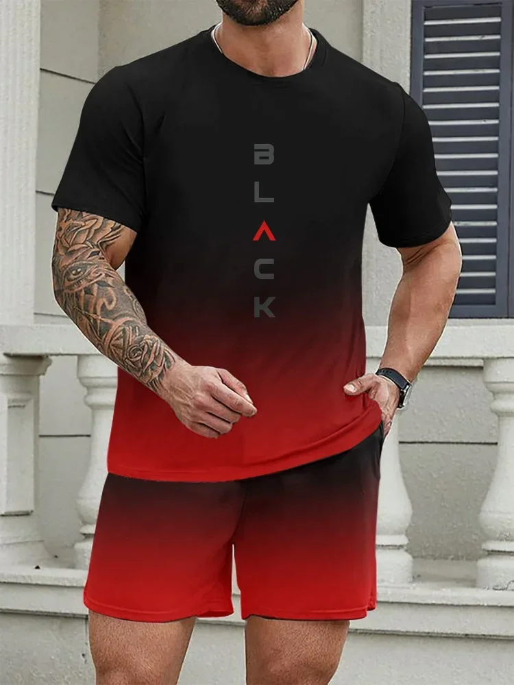 

Simple Printed Men's Clothing Fashion Oversized Men's T-Shirt Set Summer Outdoor Breathable Round Neck Men Short Sleeve Suit