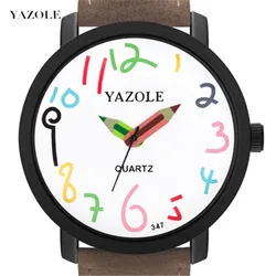 Top Brand YAZOLE Children's Watch Fashion Pencil Pointer Quartz Watch Leather Belt Fashion Sport Watch for Kids Boys Girls