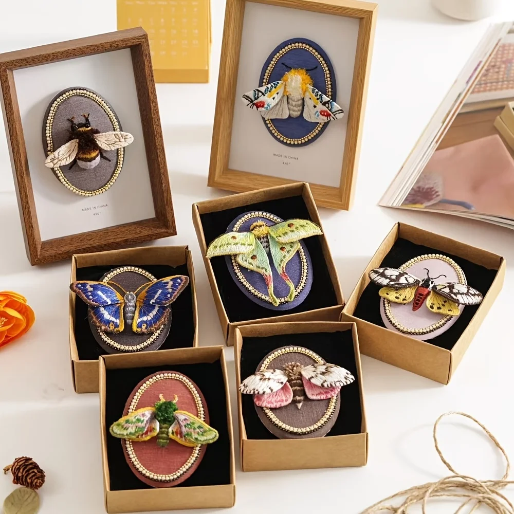 Handgefertigtes 3D-Stickerei-Set mit Motten-Motiven, DIY-Materialpaket mit 9 verschiedenen Stilen zur Auswahl. Retro-Perlen-Sets – Detail 10