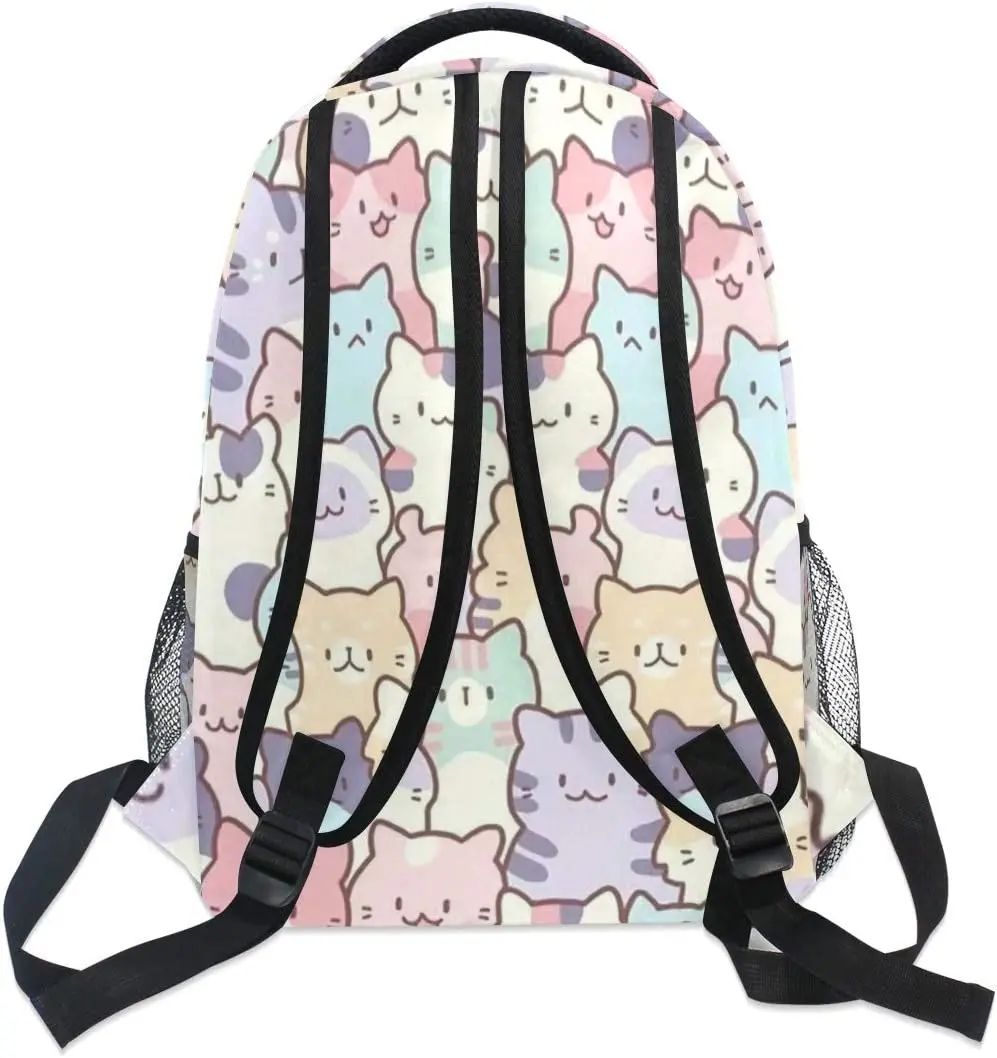 Colorful Cats Bookbag Cute Animal Pattern Schoolbag Business Laptop Roomy Backpack Bookbag for Hiking Traveling Camping