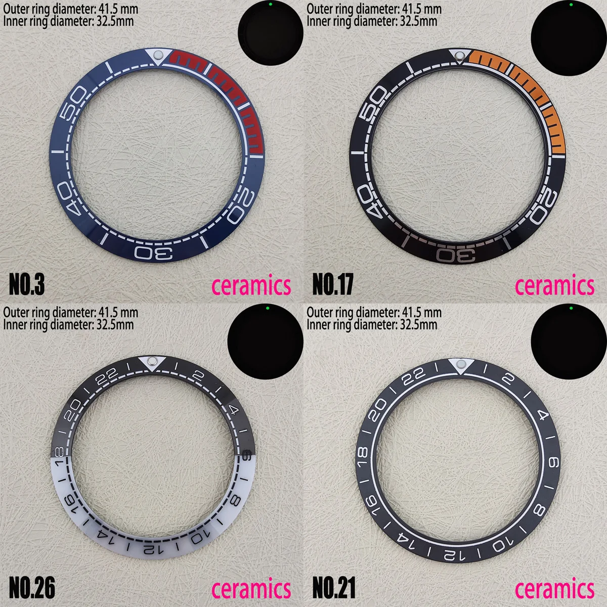 セラミックベゼル,時計アクセサリーnh35およびnh36,od 41.5mm,id 32.5mm