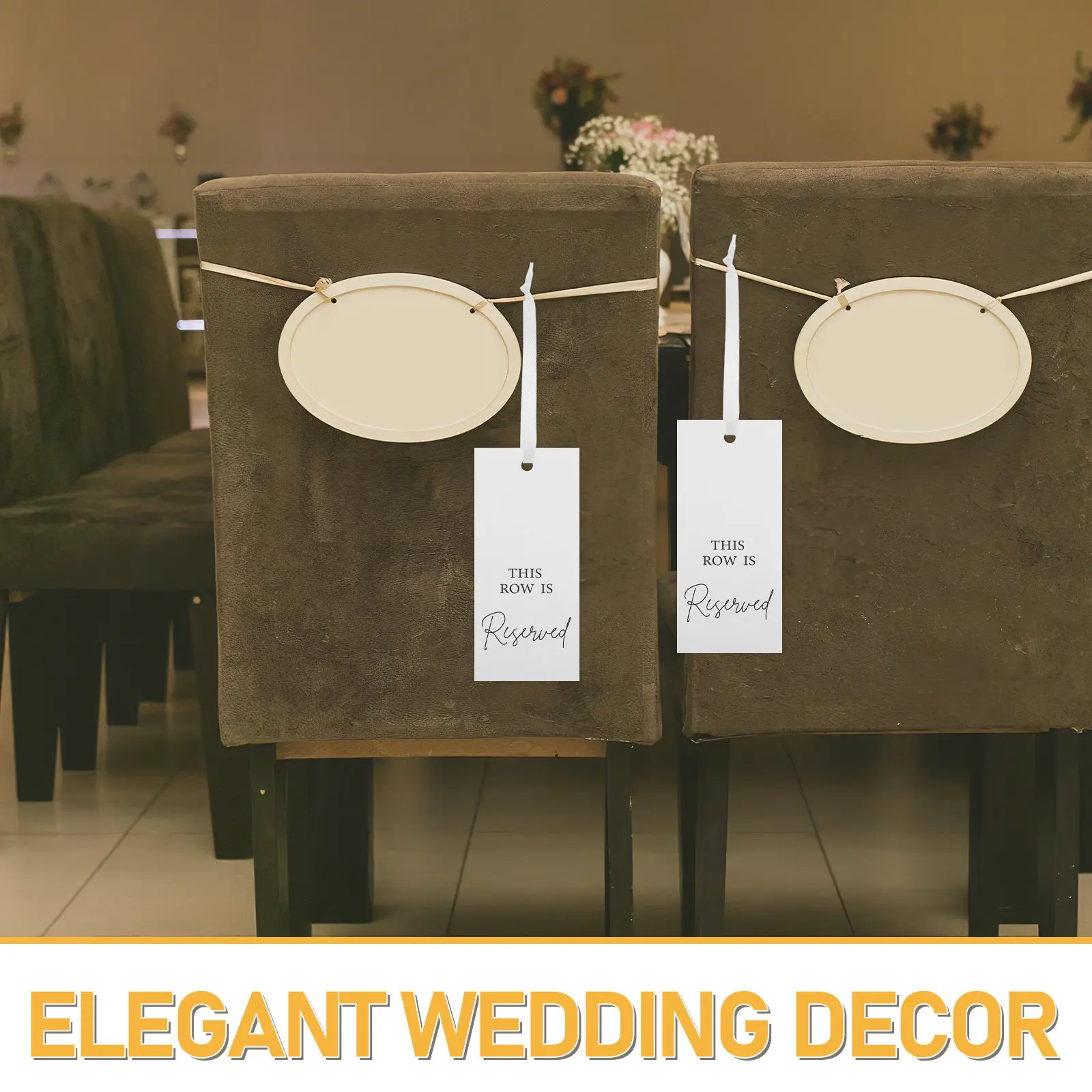 24Sets This Row Is Reserved Signs Textured Paper Vintage Style Hanging Chair Decor with Ribbon for Weddings Church Ceremonies view 5